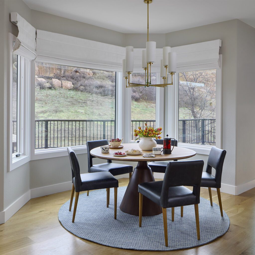 Littleton kitchen remodel breakfast nook with open bay window and modern dining