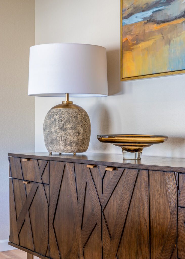Custom credenza detail with geometric doors Lone Tree Colorado