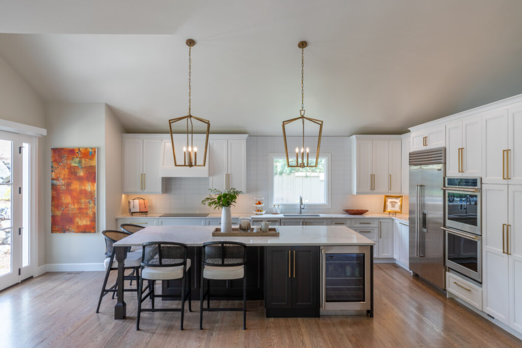 Remodeled kitchen with large island French door and natural light Greenwood Village Colorado Denver Design Group